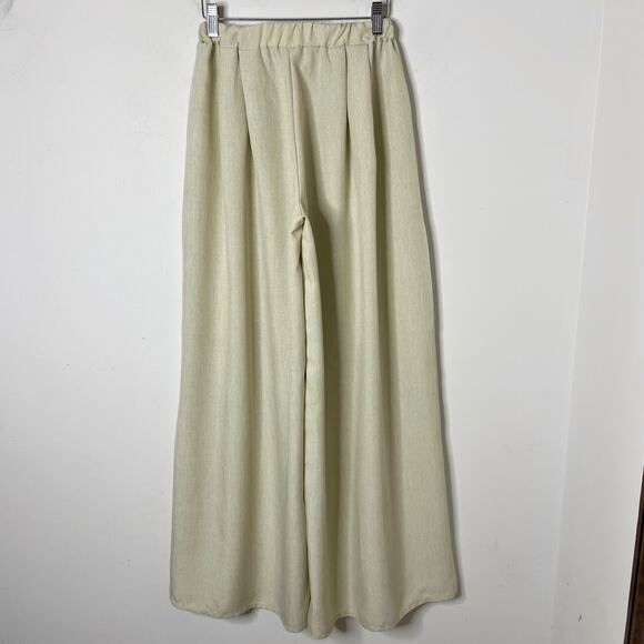 Pretty Little Thing Women's Wide Leg Palazzo Pants 2 Beige High Rise Pleated - Picture 8 of 10